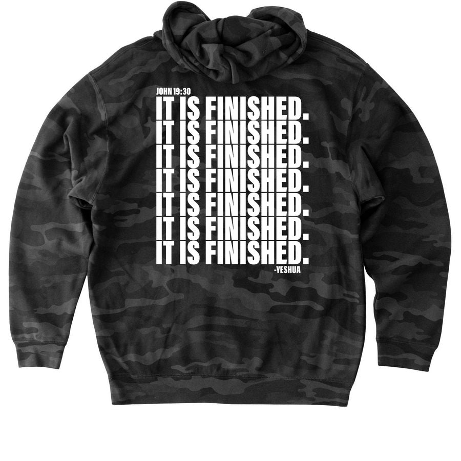 TAKE HEART (IT IS FINISHED) - Black Camo Hoodie (White Text)