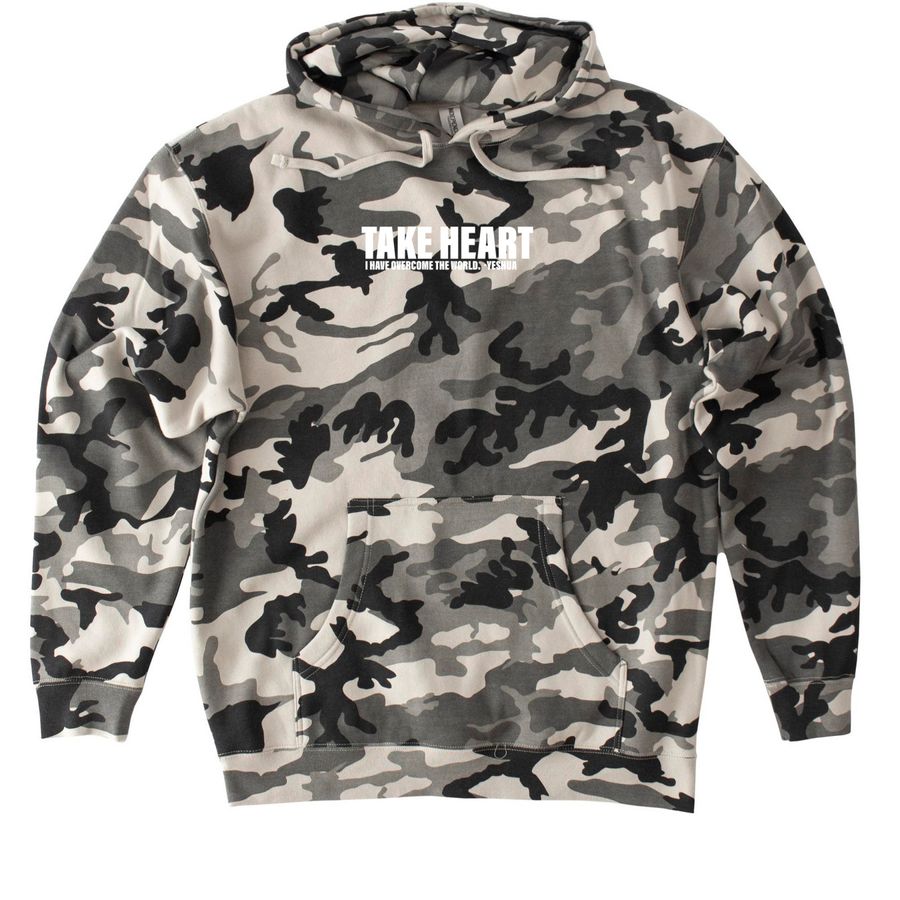 TAKE HEART (IT IS FINISHED) - Snow Camo Hoodie (White Text)